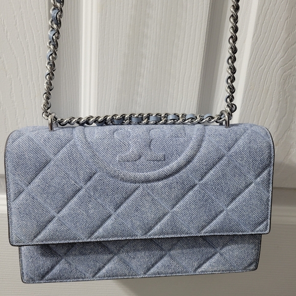 Tory Burch Handbags - Tory Burch Fleming Denim Print Suede Small Convertible Shoulder Bag